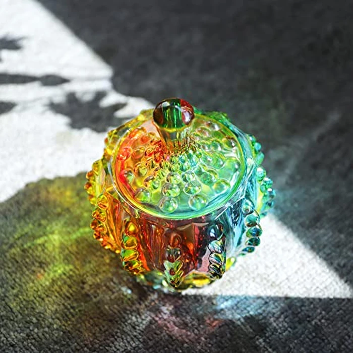 Joeyan 6 oz Colorful Embossed Glass Jars with Lid - Crystal Glass Candy Dishes - Iridescent Candy Jars Jewelry Box for Wedding, Party, Buffet Decorative by Joeyan - Image 8