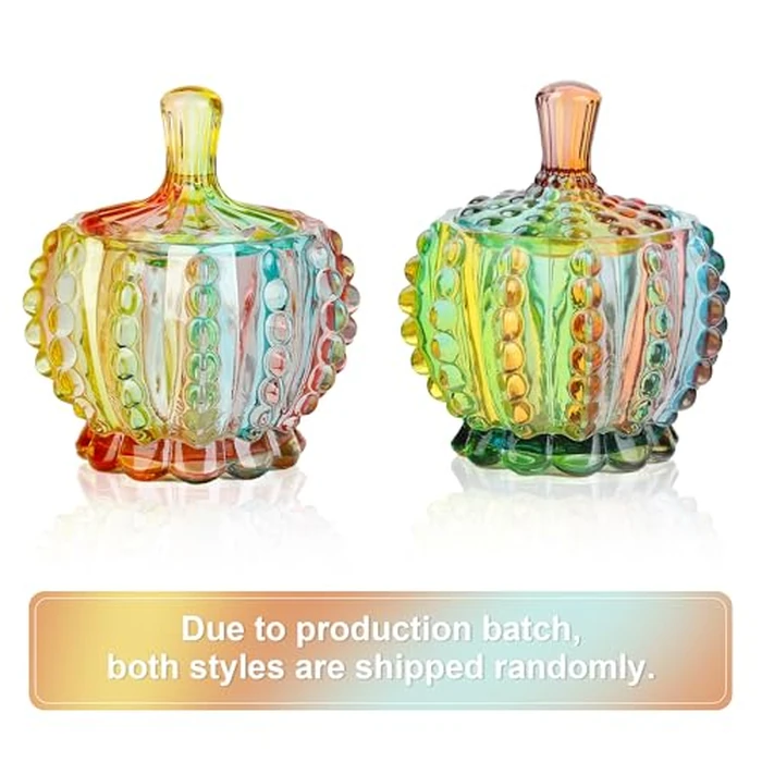 Joeyan 6 oz Colorful Embossed Glass Jars with Lid - Crystal Glass Candy Dishes - Iridescent Candy Jars Jewelry Box for Wedding, Party, Buffet Decorative by Joeyan - Image 9