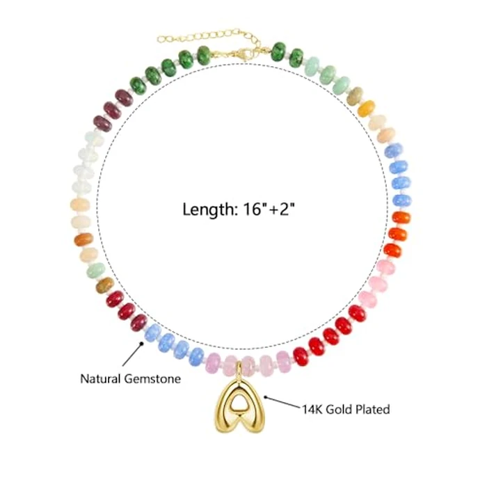 Hoifu Boho Colorful Beaded Necklace with Gold Bubble Letter A-Z Pendant,Handmade Trendy Beach Initial Necklace Chain,14K Gold-Plated Natural Stone Choker, Perfect Jewelry Gift for Women (Gold, Y) by Hoifu - Image 2