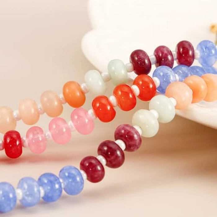 Hoifu Boho Colorful Beaded Necklace with Gold Bubble Letter A-Z Pendant,Handmade Trendy Beach Initial Necklace Chain,14K Gold-Plated Natural Stone Choker, Perfect Jewelry Gift for Women (Gold, Y) by Hoifu - Image 4