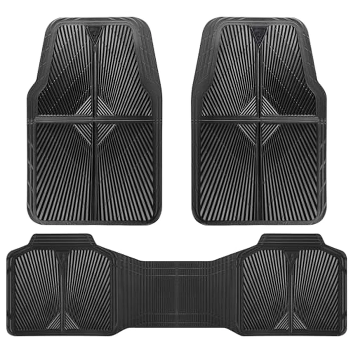 CAR PASS Rubber Floor Mats, All Weather Waterproof Trim-to-Fit Automotive Mats for Cars Trucks SUV, Anti-Slip Easy Clean, Heavy Duty Full Set 3-Piece, All Black by CAR PASS - Used - Like New condition - US$20.99