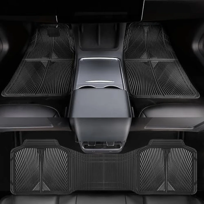 CAR PASS Rubber Floor Mats, All Weather Waterproof Trim-to-Fit Automotive Mats for Cars Trucks SUV, Anti-Slip Easy Clean, Heavy Duty Full Set 3-Piece, All Black by CAR PASS - Image 2