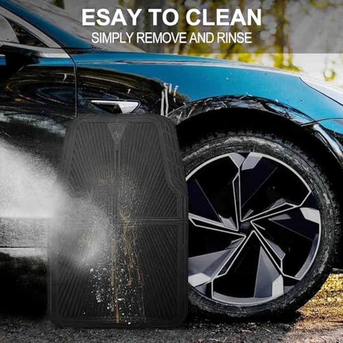 CAR PASS Rubber Floor Mats, All Weather Waterproof Trim-to-Fit Automotive Mats for Cars Trucks SUV, Anti-Slip Easy Clean, Heavy Duty Full Set 3-Piece, All Black by CAR PASS - Image 4