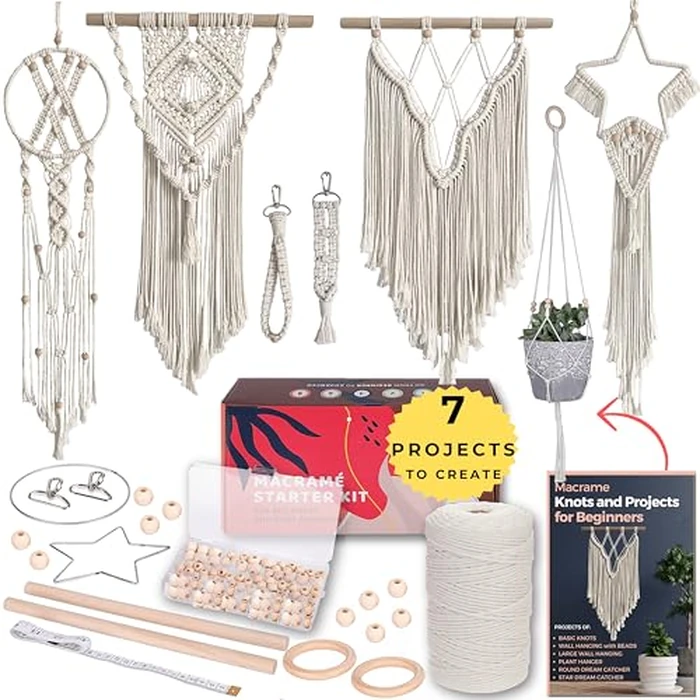 Macrame Kits for Adults Beginners with 112 Macrame Supplies and 7 Projects Book: DIY Macrame Kit Includes 165 Yards Macrame Cord with Craft Supplies & Materials to Start Macrame! by MIGO Creates - Image 1