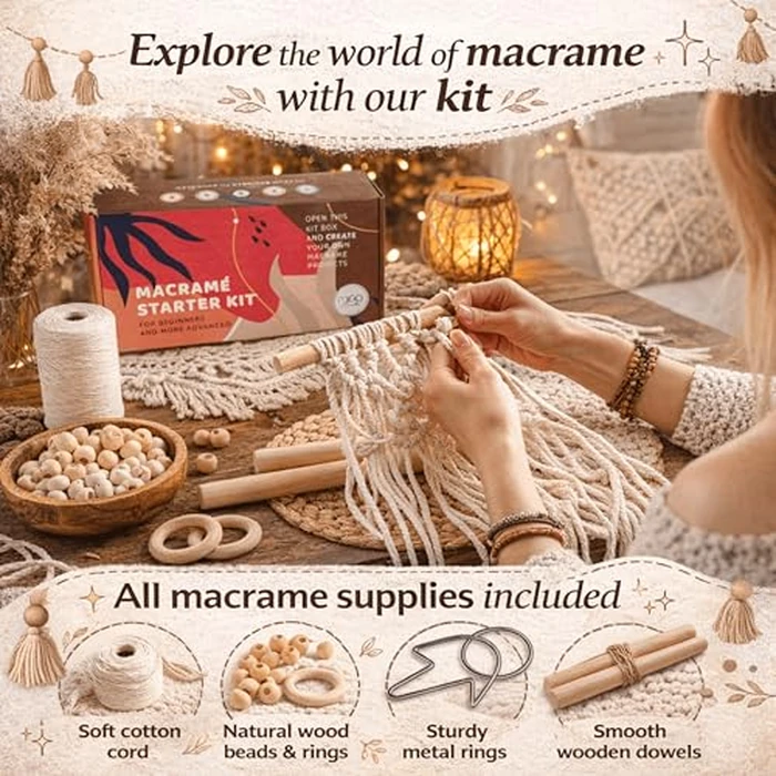 Macrame Kits for Adults Beginners with 112 Macrame Supplies and 7 Projects Book: DIY Macrame Kit Includes 165 Yards Macrame Cord with Craft Supplies & Materials to Start Macrame! by MIGO Creates - Image 6
