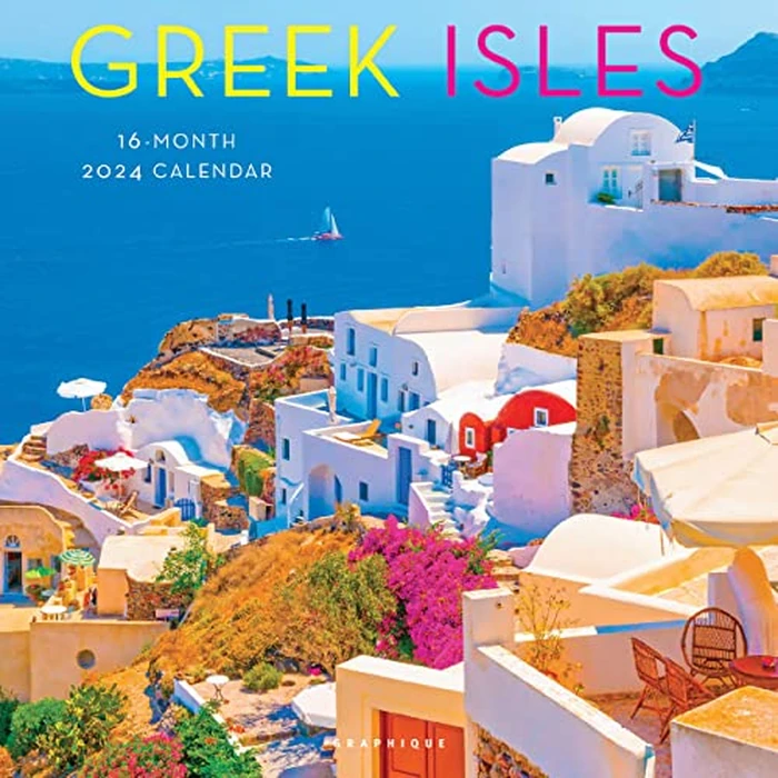 Greek Isles | 2024 12 x 24 Inch Monthly Square Wall Calendar | Graphique de France | Travel Scenic Santorini Corfu Crete by Graphique - Image 2