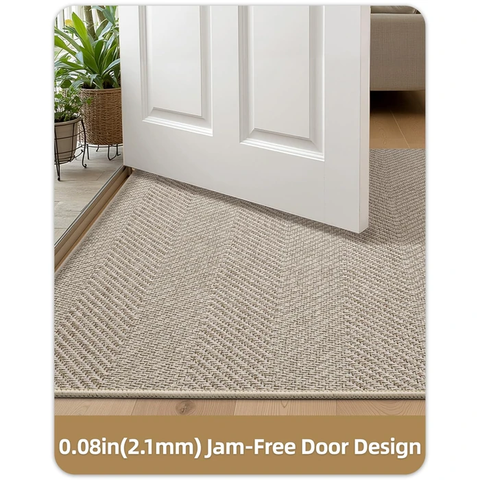 Color&Geometry Indoor Door Mat 36" x 60" Non Slip Low Profile Floor Mat, Ultra Thin Washable Entrance Mat Indoor, Unique Herringbone Design Carpet for Inside, Patio, Porch, Khaki(FOLD) by Color&Geometry - Image 4
