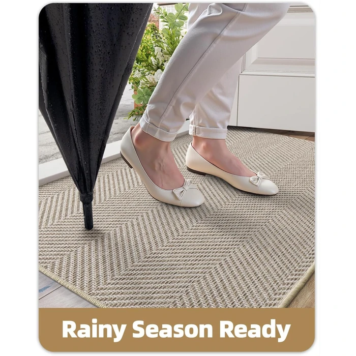 Color&Geometry Indoor Door Mat 36" x 60" Non Slip Low Profile Floor Mat, Ultra Thin Washable Entrance Mat Indoor, Unique Herringbone Design Carpet for Inside, Patio, Porch, Khaki(FOLD) by Color&Geometry - Image 7