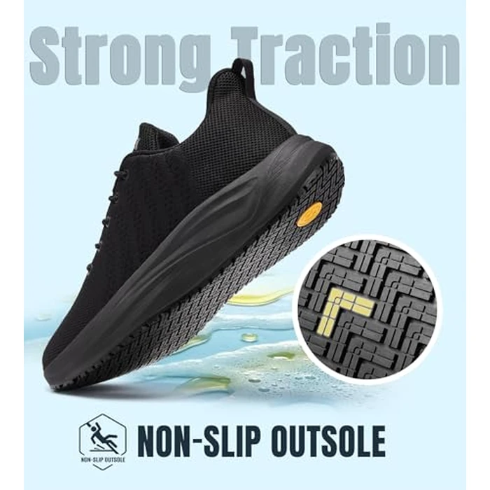 SHULOOK Men's Non Slip Work Shoes Slip-Resistant Kitchen Chef Restaurant Food Service Nurse Shoe Comfortable Mesh Breathable Walking Sneakers Arch Support Black Size 8.5 by SHULOOK - Image 2