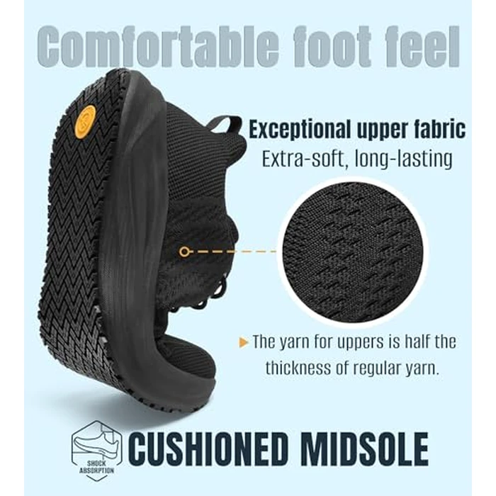 SHULOOK Men's Non Slip Work Shoes Slip-Resistant Kitchen Chef Restaurant Food Service Nurse Shoe Comfortable Mesh Breathable Walking Sneakers Arch Support Black Size 8.5 by SHULOOK - Image 4