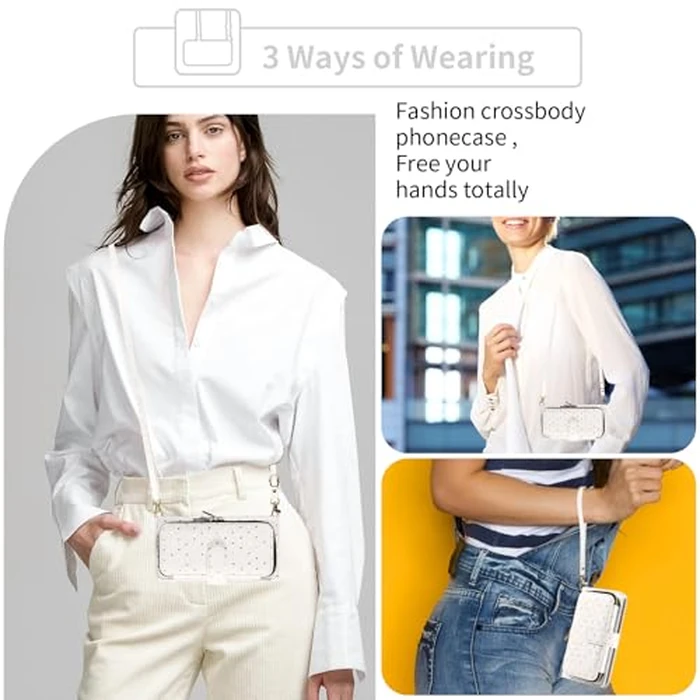 Phone Cover for iPhone 13 Mini 5.4 inch Wallet Case Cell Zipper with Screen Protector Crossbody Lanyard Strap Bling Card Holder Slot iPhone13mini i-Phone 13minicase i iPhone13 13mini Women Girls White by Asuwish - Image 6