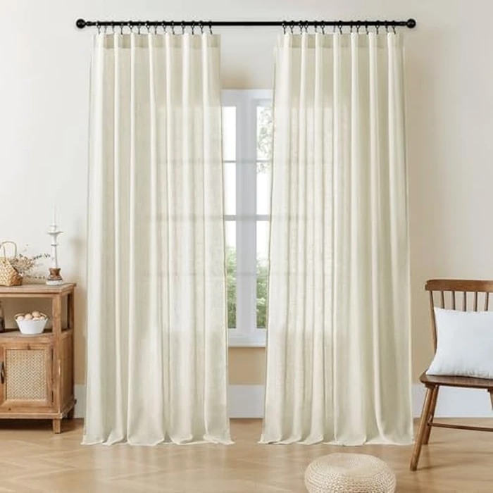 Joydeco Linen Curtains 108 Inch Length for Bedroom, Beige Light Filtering Curtains 96 Inches Long Living Room Drapes 2 Panel Sets with Rod Pockets Back Tab (108" L x 52" W, Beige) by Joydeco - Used - Acceptable condition