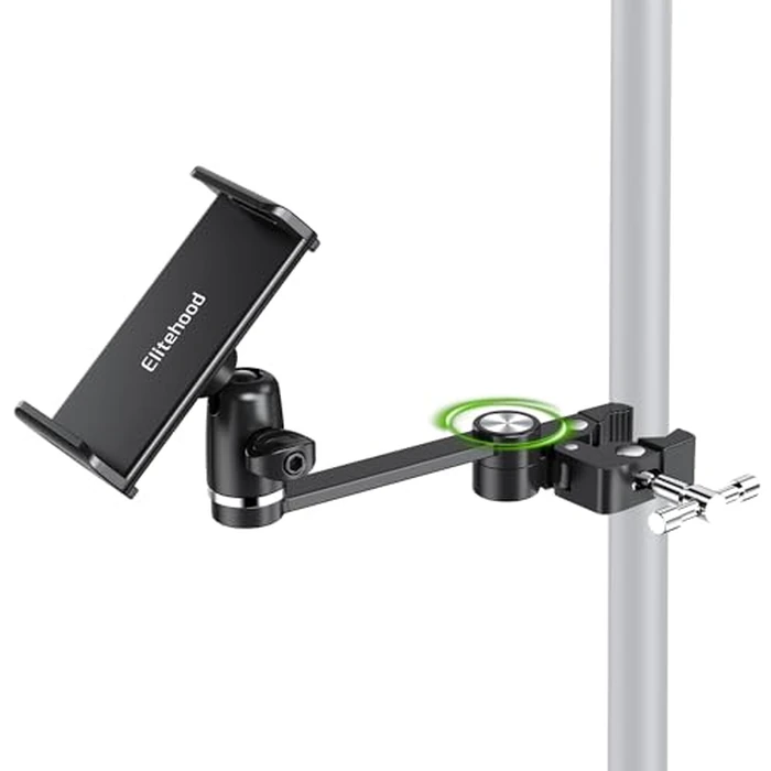 elitehood 8.5in Long Arm iPad Holder for Mic Stand, 360 degrees Adjustable Aluminum Mic Stand Tablet Holder for Microphone & Stage Music, iPad Mount Compatible with 4-13in Tablets, iPhone and Phones by elitehood - Used - Like New condition - US$31.18