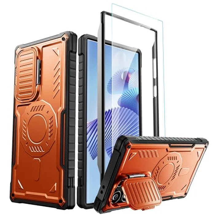 ExoGuard for Samsung Galaxy S24 Ultra Case with Screen Protector, Rubber Full-Body Cover Protective Case with Camera Cover and Kickstand Function (Orange) by ExoGuard - Used - Acceptable condition - US$9.68