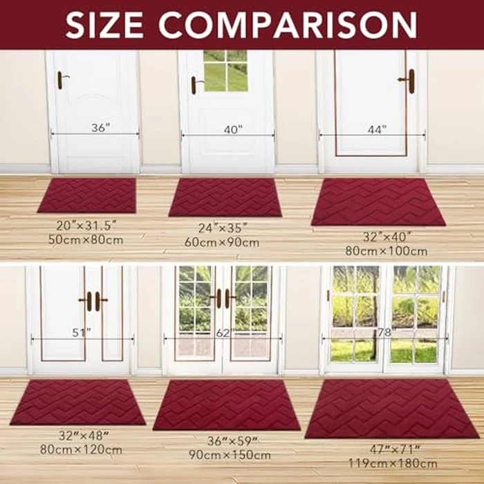 hicorfe Indoor Doormat,Front Back Door Mat Rubber Backing Non Slip Door Mats 32"x48" Low-Profile Absorbent Resist Dirt Entrance Doormat Inside Floor Mats for Entryway Wash(Red) by hicorfe - Image 4