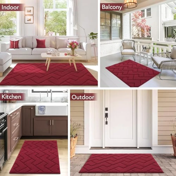 hicorfe Indoor Doormat,Front Back Door Mat Rubber Backing Non Slip Door Mats 32"x48" Low-Profile Absorbent Resist Dirt Entrance Doormat Inside Floor Mats for Entryway Wash(Red) by hicorfe - Image 8