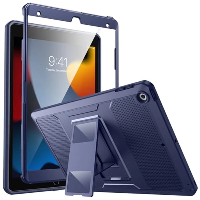 MoKo Case for New iPad 9th Generation 10.2 2021 / iPad 8th Gen 10.2 2020 / iPad 7th Gen 10.2 Inch Case, [Heavy Duty] Shockproof Full Body Protective Cover with Built-in Screen Protector, Dark Blue by MoKo - Used - Very Good condition