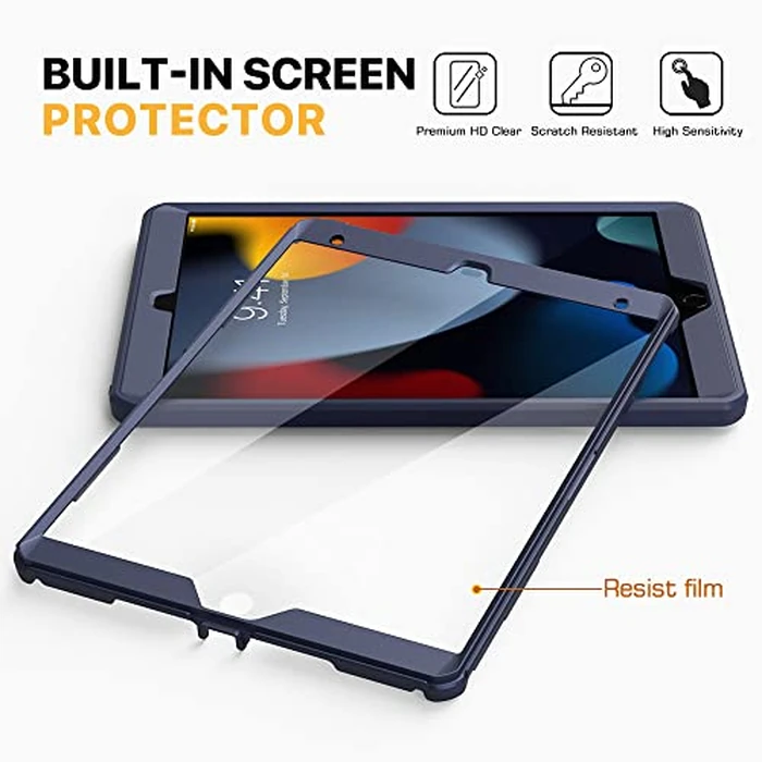 MoKo Case for New iPad 9th Generation 10.2 2021 / iPad 8th Gen 10.2 2020 / iPad 7th Gen 10.2 Inch Case, [Heavy Duty] Shockproof Full Body Protective Cover with Built-in Screen Protector, Dark Blue by MoKo - Image 5