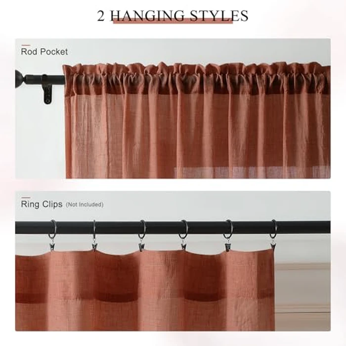 Melodieux Terracotta Sheer Curtains 96 Inches Long for Living Room, Elegant Cotton Linen Bedroom Window Sheer Drapes, Natural Farmhouse Rod Pocket Light Filtering Curtains, 52" W x 96" L, 2 Panels by Melodieux - Image 7