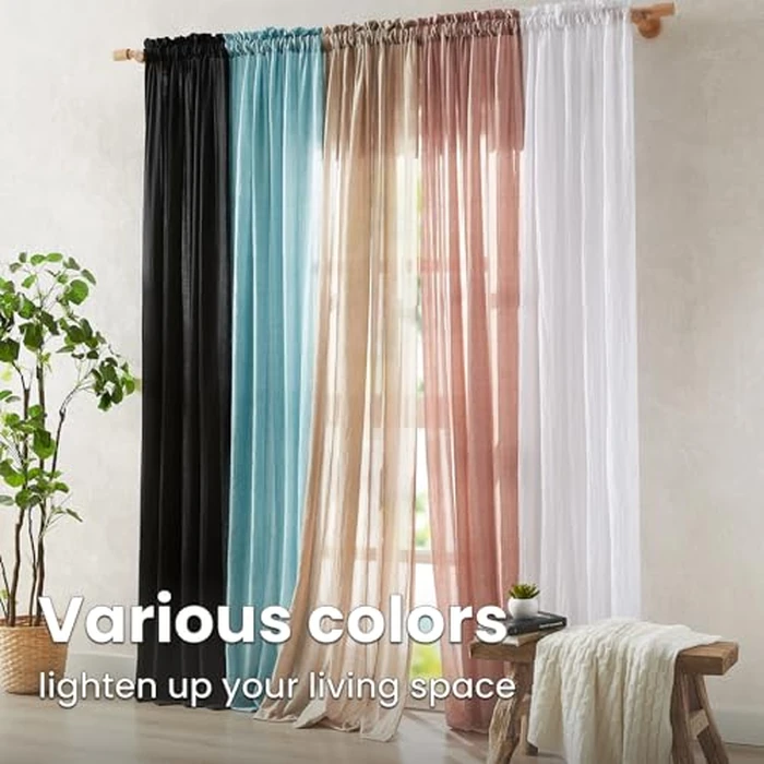 Melodieux Terracotta Sheer Curtains 96 Inches Long for Living Room, Elegant Cotton Linen Bedroom Window Sheer Drapes, Natural Farmhouse Rod Pocket Light Filtering Curtains, 52" W x 96" L, 2 Panels by Melodieux - Image 9