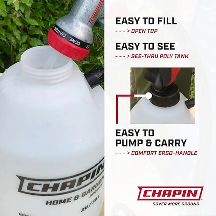 Chapin 16100 Pump Sprayer, 1G (3.8 L), Lawn & Garden, Translucent Poly Tank, Adjustable Cone Nozzle, Ergonomic Handle & in‑Tank Filter for Herbicides, Pesticides, Fertilizers & Cleaning Tasks by Chapin International - Image 2