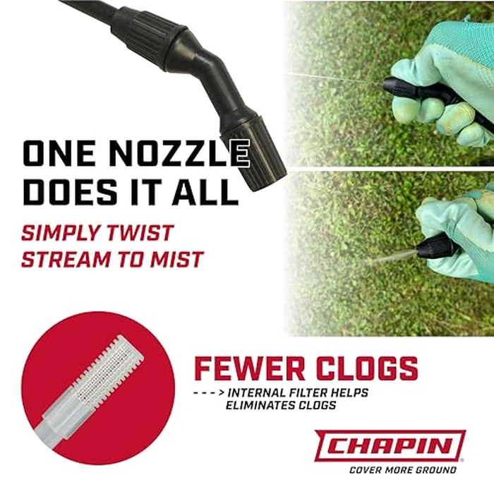 Chapin 16100 Pump Sprayer, 1G (3.8 L), Lawn & Garden, Translucent Poly Tank, Adjustable Cone Nozzle, Ergonomic Handle & in‑Tank Filter for Herbicides, Pesticides, Fertilizers & Cleaning Tasks by Chapin International - Image 3