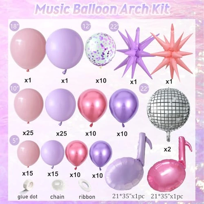 K pop Music Hunter Theme Birthday Decorations,Pink and Purple Balloon Garland Arch Kit with Music Note Disco Ball Exploding Star Foil Balloons for K pop Movie Theme Birthday Singer Party Decoration by Tesochye - Image 2