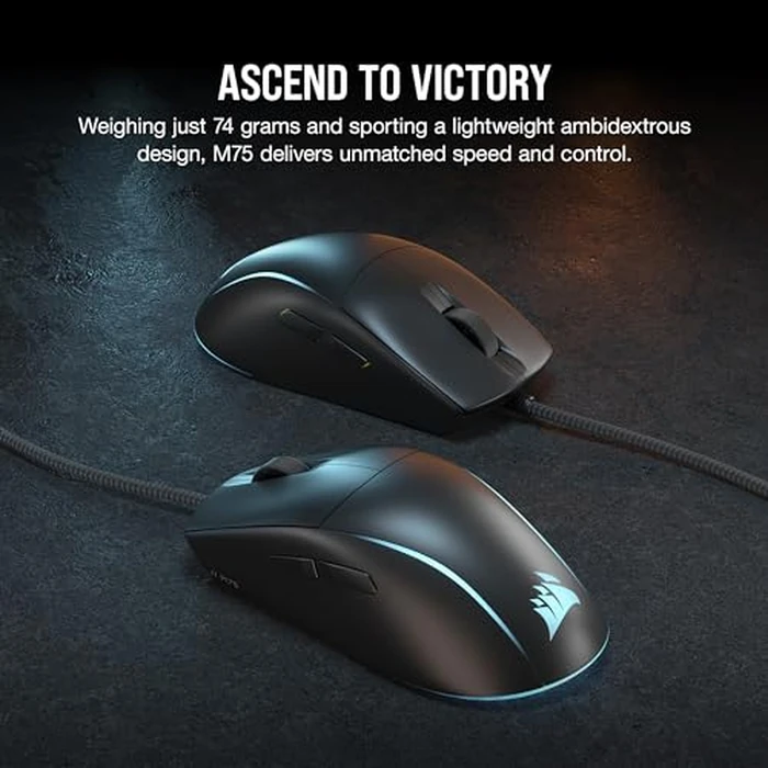 Corsair M75 Wired RGB Lightweight FPS Gaming Mouse - 26,000 DPI - Swappable Side Buttons - PC - Black by Corsair - Image 2