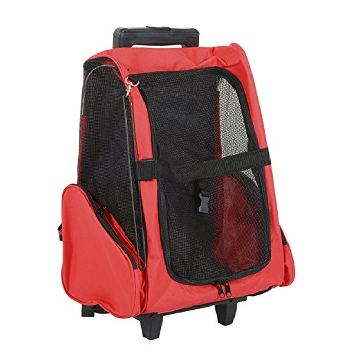 PawHut 2-IN-1 Pet Luggage Box Backpack Carrier Cats Dogs w/ Handle, Rolling Wheel Red by PawHut - Image 1