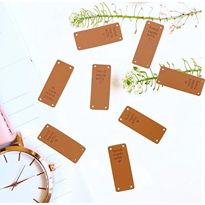 Wenplus 40 Pcs PU Leather Label Handmade Tag Label Embossed Tag Embellishment Knit DIY Apparel Accessories for Jeans Bags Shoes Hat - Handmade with Love by Wenplus - Image 5