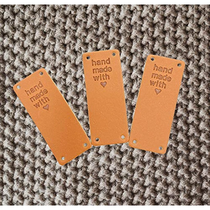 Wenplus 40 Pcs PU Leather Label Handmade Tag Label Embossed Tag Embellishment Knit DIY Apparel Accessories for Jeans Bags Shoes Hat - Handmade with Love by Wenplus - Image 6