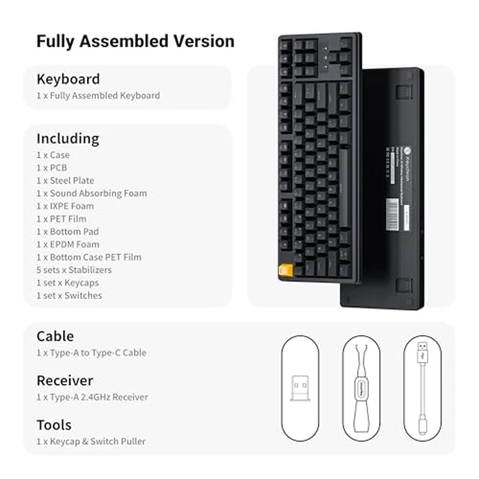 Keychron KJ4 Wireless Custom Mechanical Keyboard, 2.4 GHz Bluetooth QMK 80% Layout RGB, Hot-swappable Brown Switch Compatible with Mac Windows Linux, 3750mAh Fast Charge Battery for Gaming - Black by Keychron - Image 9