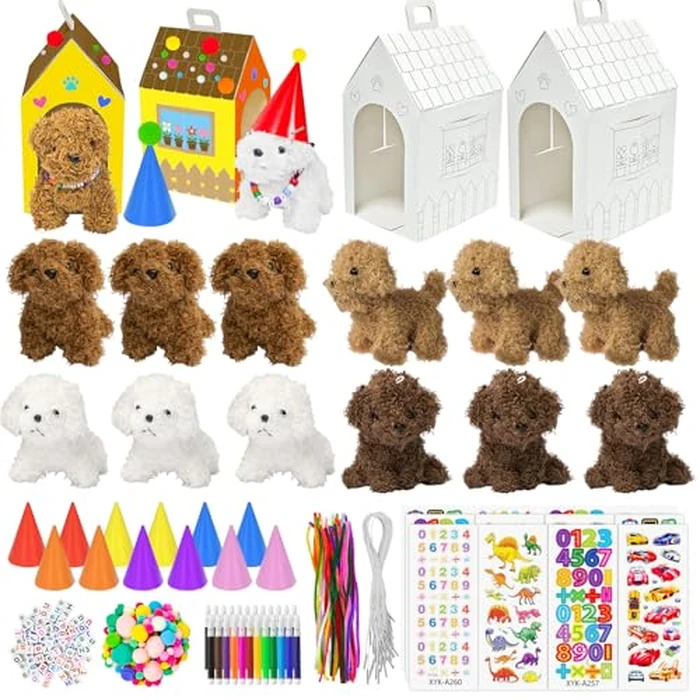 Cinrobiye 12 Sets Adopt a Puppy Party Favors DIY Dog Party Boxes Set Include 12 DIY Dog Boxes 3.93 Inch Mini Dogs Hats for Birthday Adopt A Pet Party Supplies Crafts by Cinrobiye - Image 1