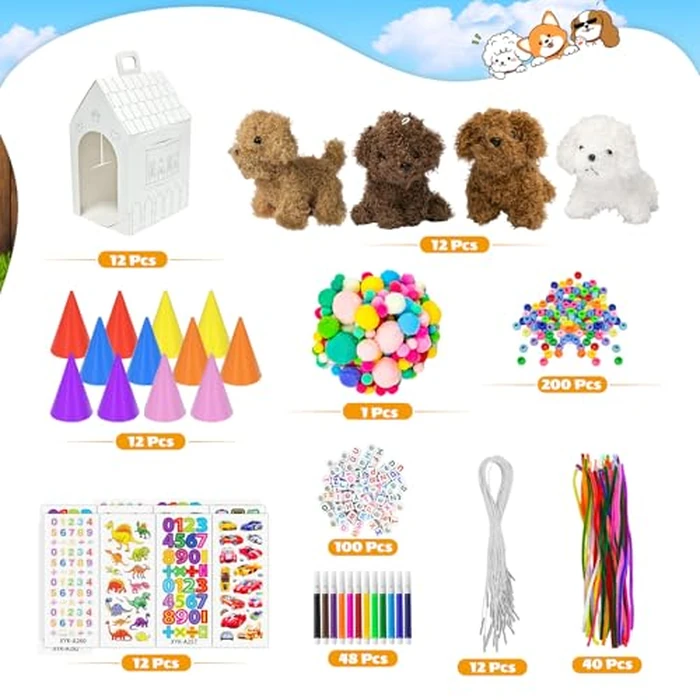 Cinrobiye 12 Sets Adopt a Puppy Party Favors DIY Dog Party Boxes Set Include 12 DIY Dog Boxes 3.93 Inch Mini Dogs Hats for Birthday Adopt A Pet Party Supplies Crafts by Cinrobiye - Image 3