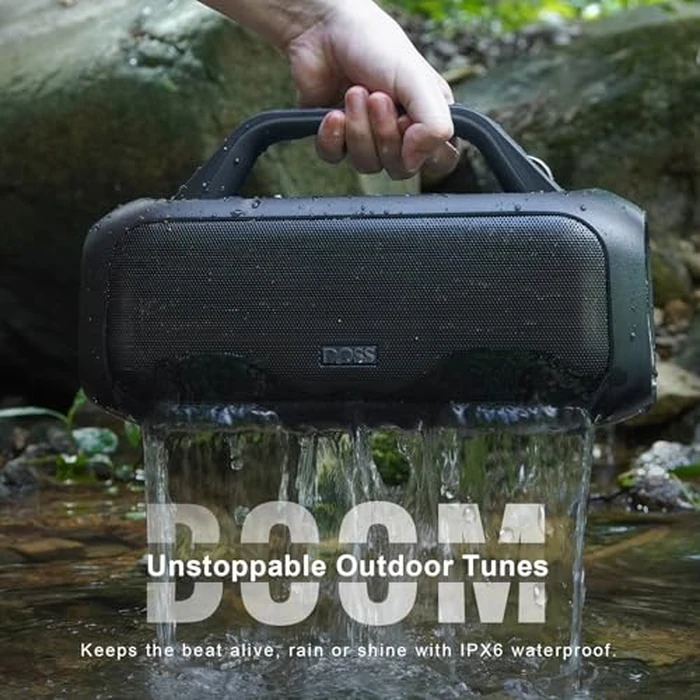 DOSS Extreme Boom S Bluetooth Speaker Wireless Portable with 60W Stereo Sound, Rich Bass, IPX6 Waterproof, 25H Playtime, TWS, LED Lights, Outdoor for Camping, Beach, Pool-Black by DOSS - Image 3