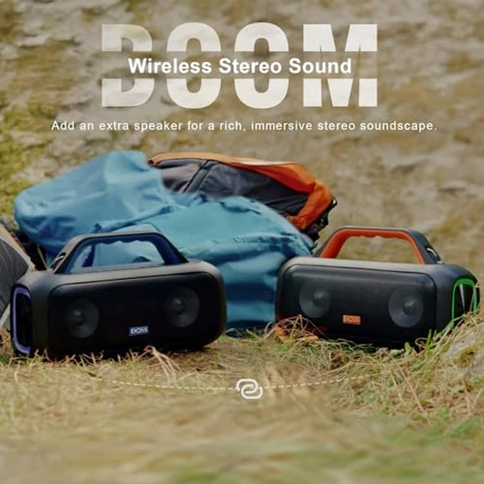 DOSS Extreme Boom S Bluetooth Speaker Wireless Portable with 60W Stereo Sound, Rich Bass, IPX6 Waterproof, 25H Playtime, TWS, LED Lights, Outdoor for Camping, Beach, Pool-Black by DOSS - Image 5