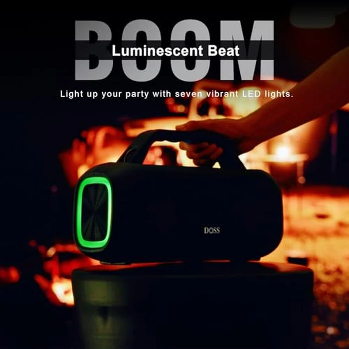 DOSS Extreme Boom S Bluetooth Speaker Wireless Portable with 60W Stereo Sound, Rich Bass, IPX6 Waterproof, 25H Playtime, TWS, LED Lights, Outdoor for Camping, Beach, Pool-Black by DOSS - Image 6