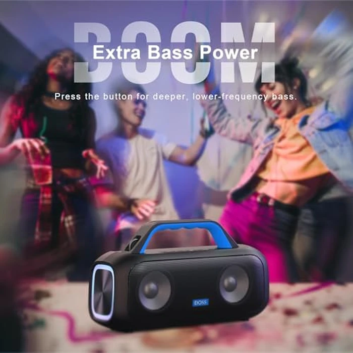 DOSS Extreme Boom S Bluetooth Speaker Wireless Portable with 60W Stereo Sound, Rich Bass, IPX6 Waterproof, 25H Playtime, TWS, LED Lights, Outdoor for Camping, Beach, Pool-Black by DOSS - Image 7