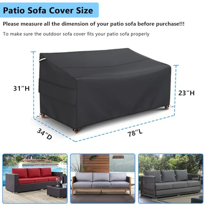 Gasadar Patio Sofa Cover waterproof for 3-Seater Outdoor Sofa Loveseat and Furnitures,Heavy Duty Outdoor Couch Covers , Anti UV and Dustproof, 78" Lx34" Dx31" H, Black by Gasadar - Image 2