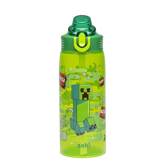 Zak Designs Minecraft Water Bottle For School or Travel, 25oz Durable Plastic Water Bottle With Straw, Handle, and Leak-Proof, Pop-Up Spout Cover (Creeper) by Zak Designs - Used - Good condition - CA$15.58