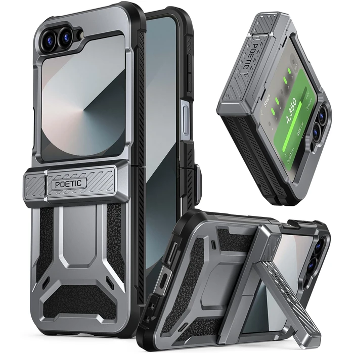 Poetic Spartan Case for Galaxy Z Flip 7 FE 5G (2025) and Galaxy Z Flip 6 5G (2024), [Kickstand] [Built-in Screen Protector] [Hinge Protection] [20FT Drop Tested], Full-Body Rugged, Metallic Gun Metal by Poetic - Used - Acceptable condition - US$25.75
