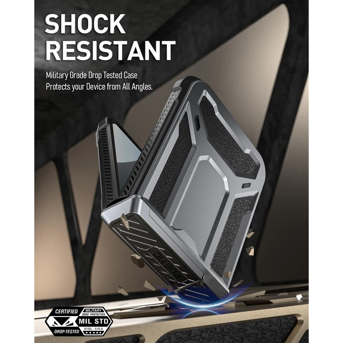 Poetic Spartan Case for Galaxy Z Flip 7 FE 5G (2025) and Galaxy Z Flip 6 5G (2024), [Kickstand] [Built-in Screen Protector] [Hinge Protection] [20FT Drop Tested], Full-Body Rugged, Metallic Gun Metal by Poetic - Image 5