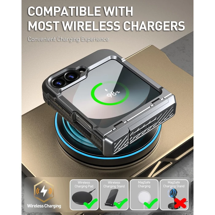 Poetic Spartan Case for Galaxy Z Flip 7 FE 5G (2025) and Galaxy Z Flip 6 5G (2024), [Kickstand] [Built-in Screen Protector] [Hinge Protection] [20FT Drop Tested], Full-Body Rugged, Metallic Gun Metal by Poetic - Image 6