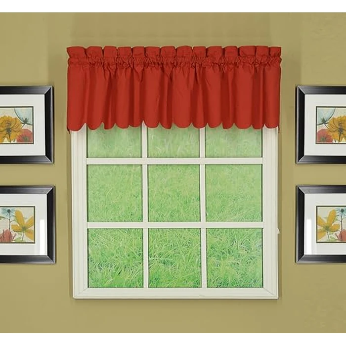 Today's Curtain, Orleans Scallop Curtain, Brick Red Valance, 60" W x 12" L, Brick Red by Today's Curtain - Used - Acceptable condition - CA$19.08