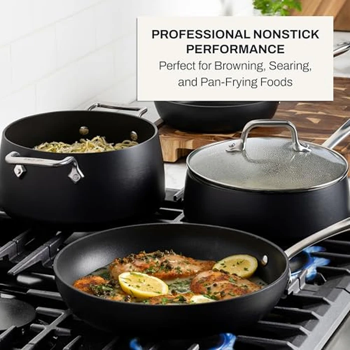 All-Clad HA1 Hard Anodized Nonstick Fry Pan Set - 5-Piece Cookware, 8", 10", 12" Skillets with Lid, Induction Compatible, Oven Safe to 500 degreesF, Lid Safe to 350 degreesF, Black by All-Clad - Image 6