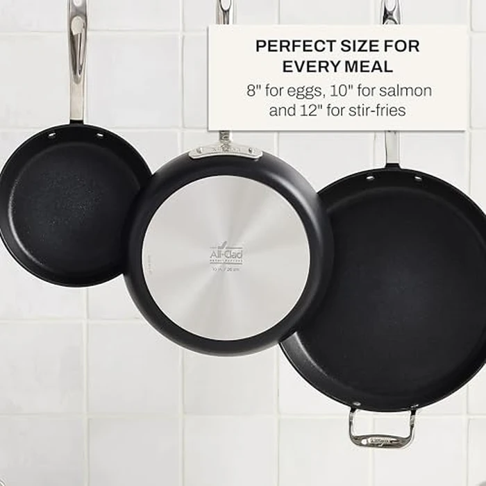 All-Clad HA1 Hard Anodized Nonstick Fry Pan Set - 5-Piece Cookware, 8", 10", 12" Skillets with Lid, Induction Compatible, Oven Safe to 500 degreesF, Lid Safe to 350 degreesF, Black by All-Clad - Image 9