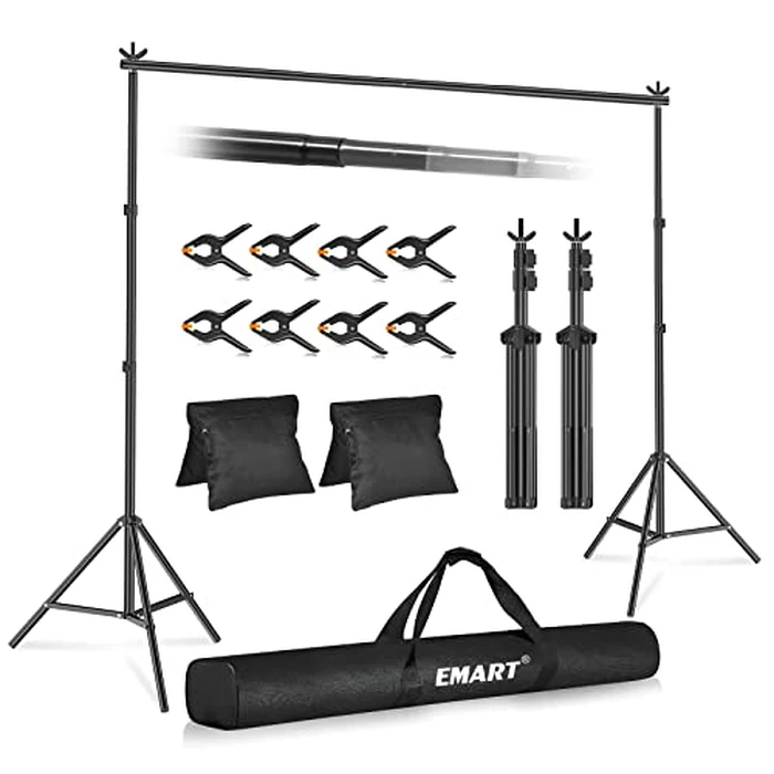EMART Backdrop Stand Kit, 10x7ft (WxH) Adjustable Photo Backdrop Stands Kit for Parties with Carrying Bag, Photography Background Support Frame for Video Studio Photoshoot Banner Holder by EMART - Used - Good condition
