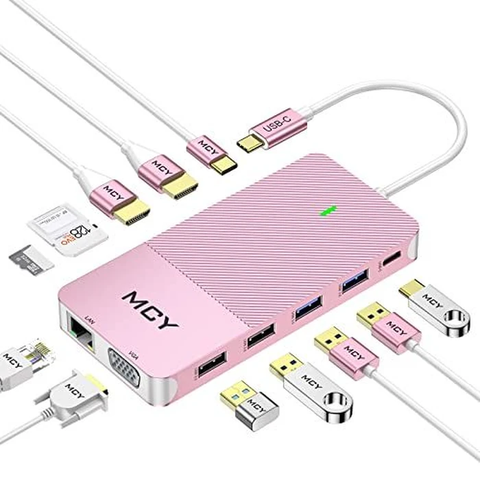 MCY 12-in-1 Triple Display Laptop USB-C Docking Station - Rose Gold by MCY - Refurbished - Excellent condition