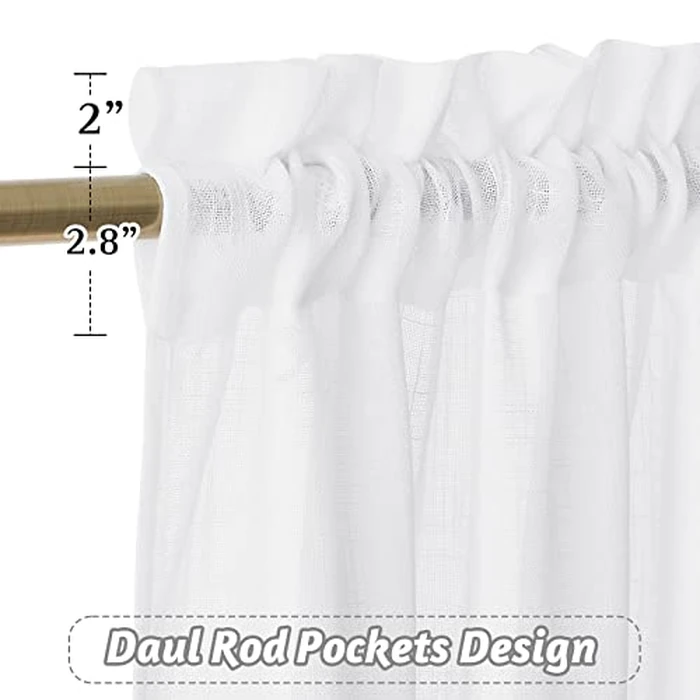 RYB HOME Short Kitchen Valances and Curtain Set, Privacy White Linen Swag Curtains, Semi Sheer Bathroom Tiers for Small Windows, 36 x 36 inch, 1 Pair by RYB HOME - Image 5