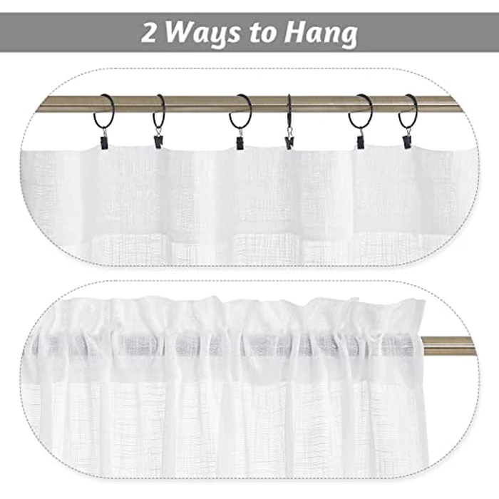 RYB HOME Short Kitchen Valances and Curtain Set, Privacy White Linen Swag Curtains, Semi Sheer Bathroom Tiers for Small Windows, 36 x 36 inch, 1 Pair by RYB HOME - Image 6